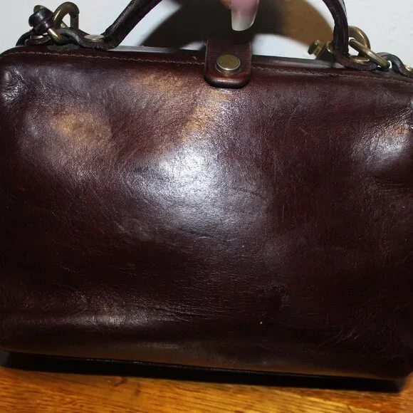 OLD TREND Vintage Leather Framed Satchel Handbag Crossbody Bag - Picture 8 of 11